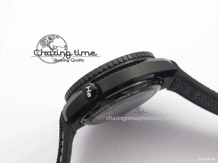 0427 Planet Ocean 45mm GMT DLC JHF Best Edition Black Dial On Rubber Strap A Durable 8194